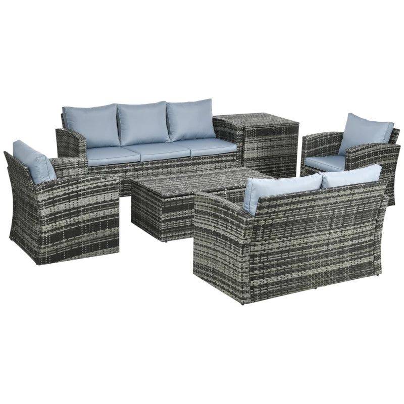 Outsunny 6-Piece Rattan Garden Furniture Set | Wicker Outdoor Sofa Sectional Patio Conversation Furniture Set with Storage Table and Cushions | Grey - ALL4U RETAILER LTD