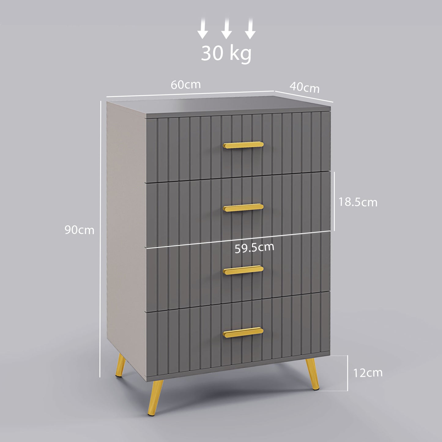 HOMCOM Modern 4-Drawer Chest of Drawers in Dark Grey with Gold Accents and Aluminium Legs - ALL4U RETAILER LTD