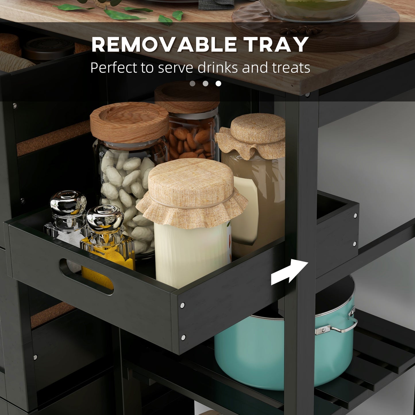 HOMCOM Rolling Kitchen Island Cart With Wood Top Shelves And Drawers Bar Serving Trolley On Wheels For Dining Room Black