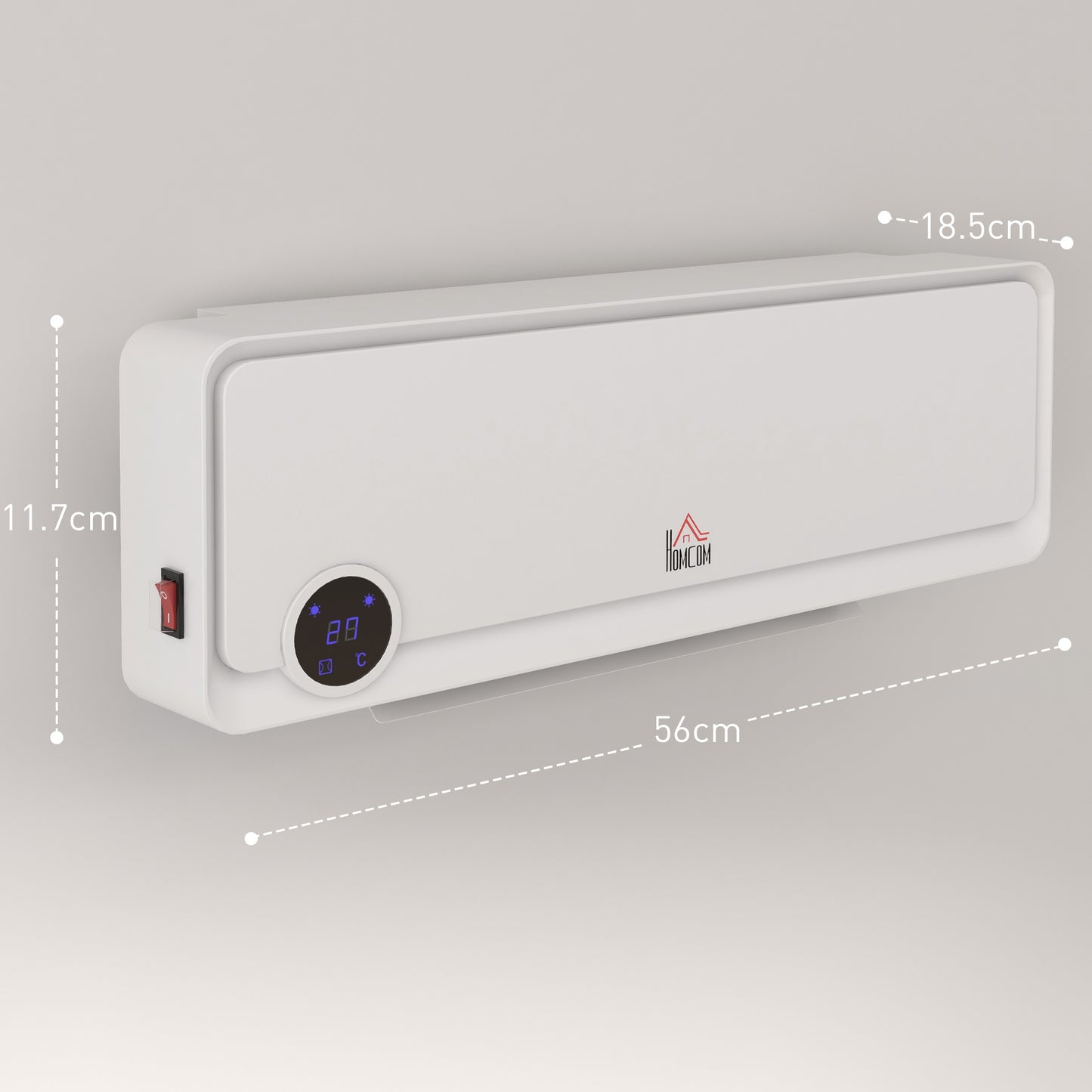HOMCOM Wall Mounted Downflow Electric Space Heater With Timer Remote Oscillating 1000W 2000W White For Bedroom Office