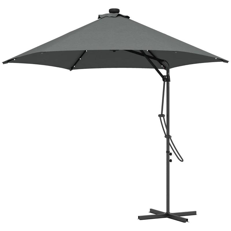 Outsunny 3m Garden Cantilever Umbrella with Solar LED, Cross Base, and Waterproof Cover - Dark Grey Patio Parasol - ALL4U RETAILER LTD