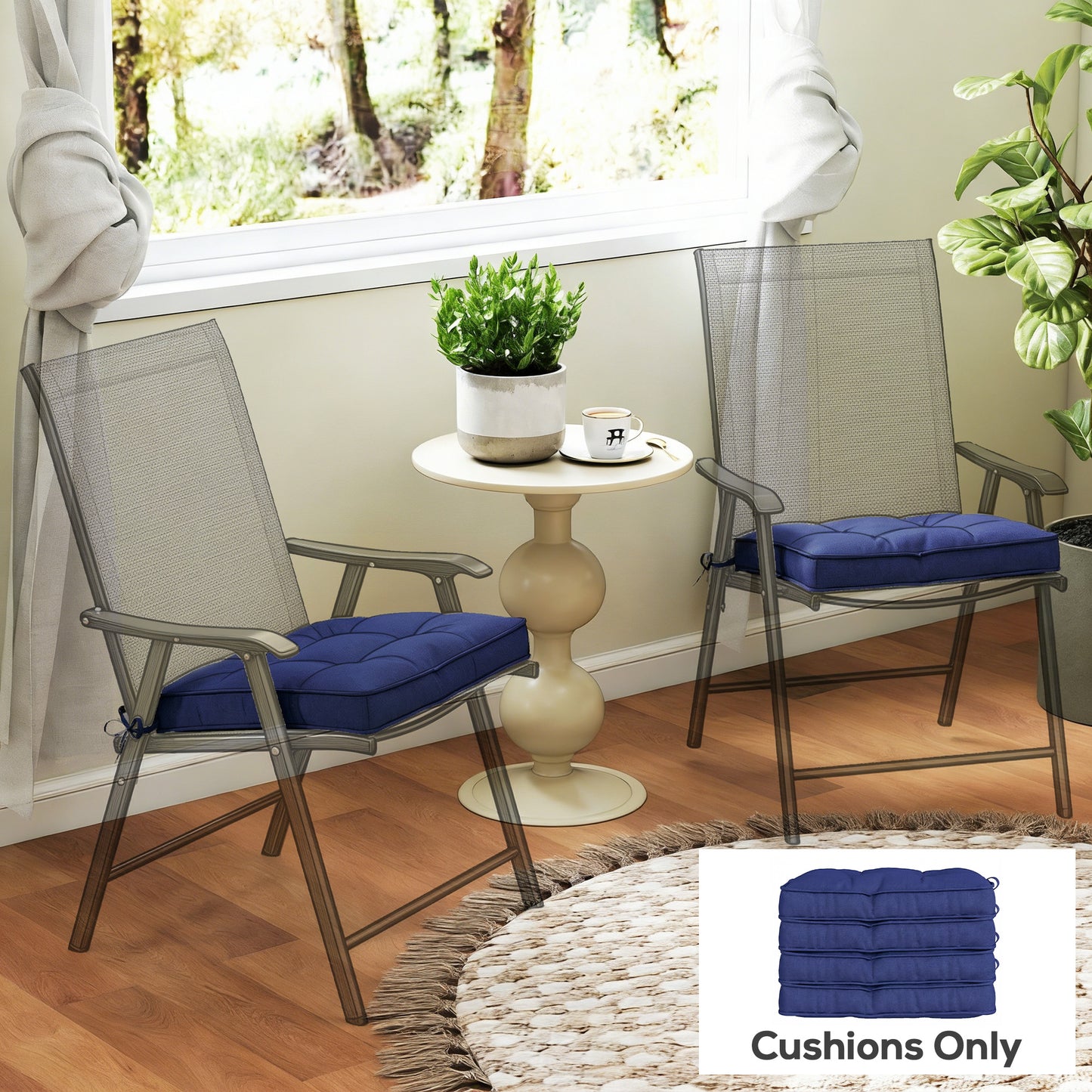 Outsunny Garden Seat Cushion Set Of Four With Ties 42 x 42 Cm Dark Blue Replacement Dining Chair Pad