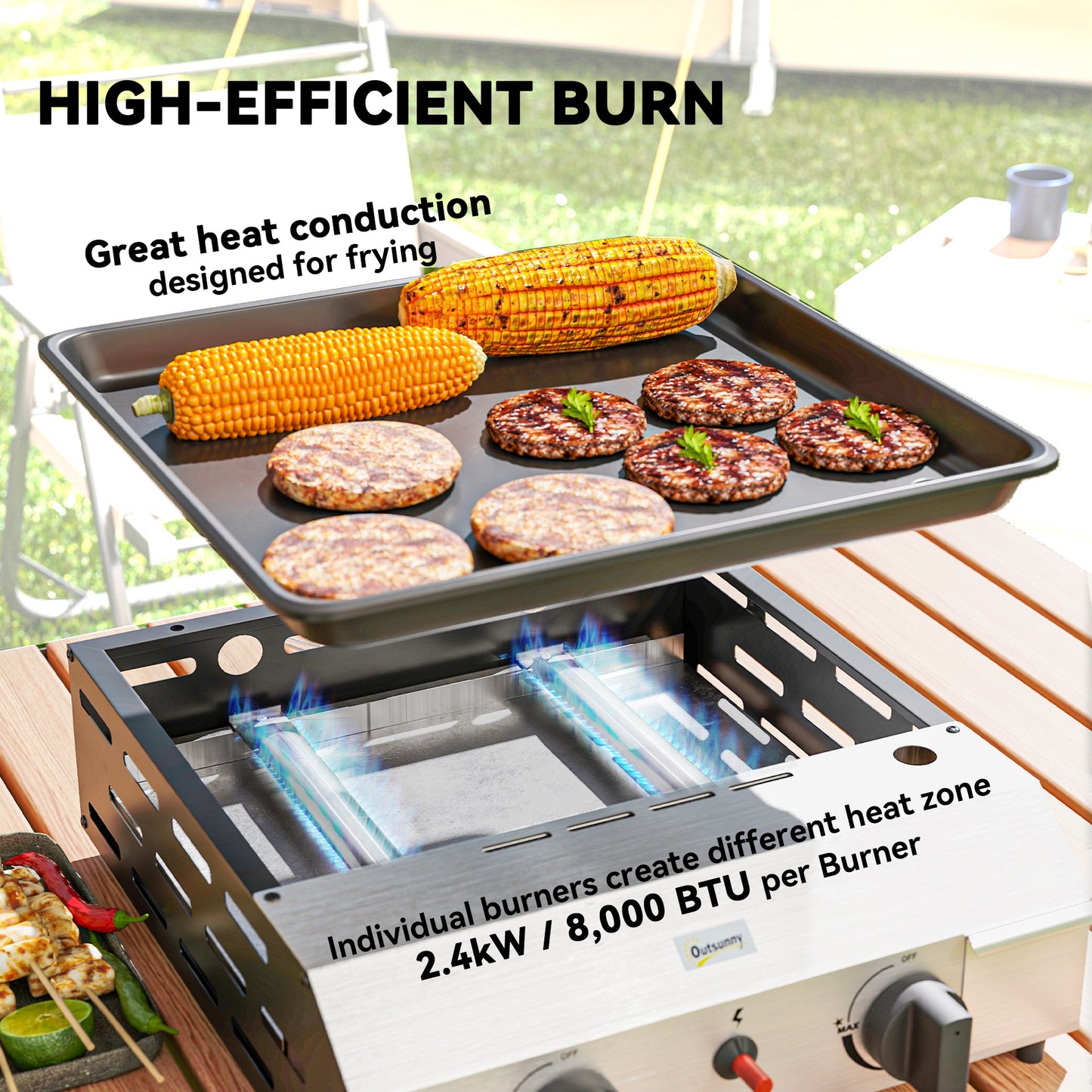 Outsunny Two Burner Portable Gas Grill With Adjustable Two Point Four Kilowatt Burners And Pull Out Grease Tray