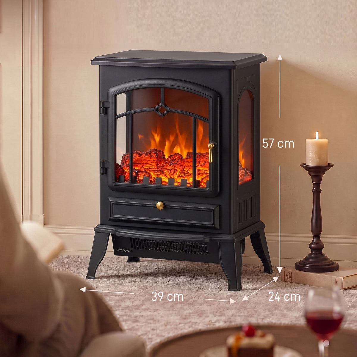 HOMCOM 3 Sided Electric Fireplace Heater With Thermostat