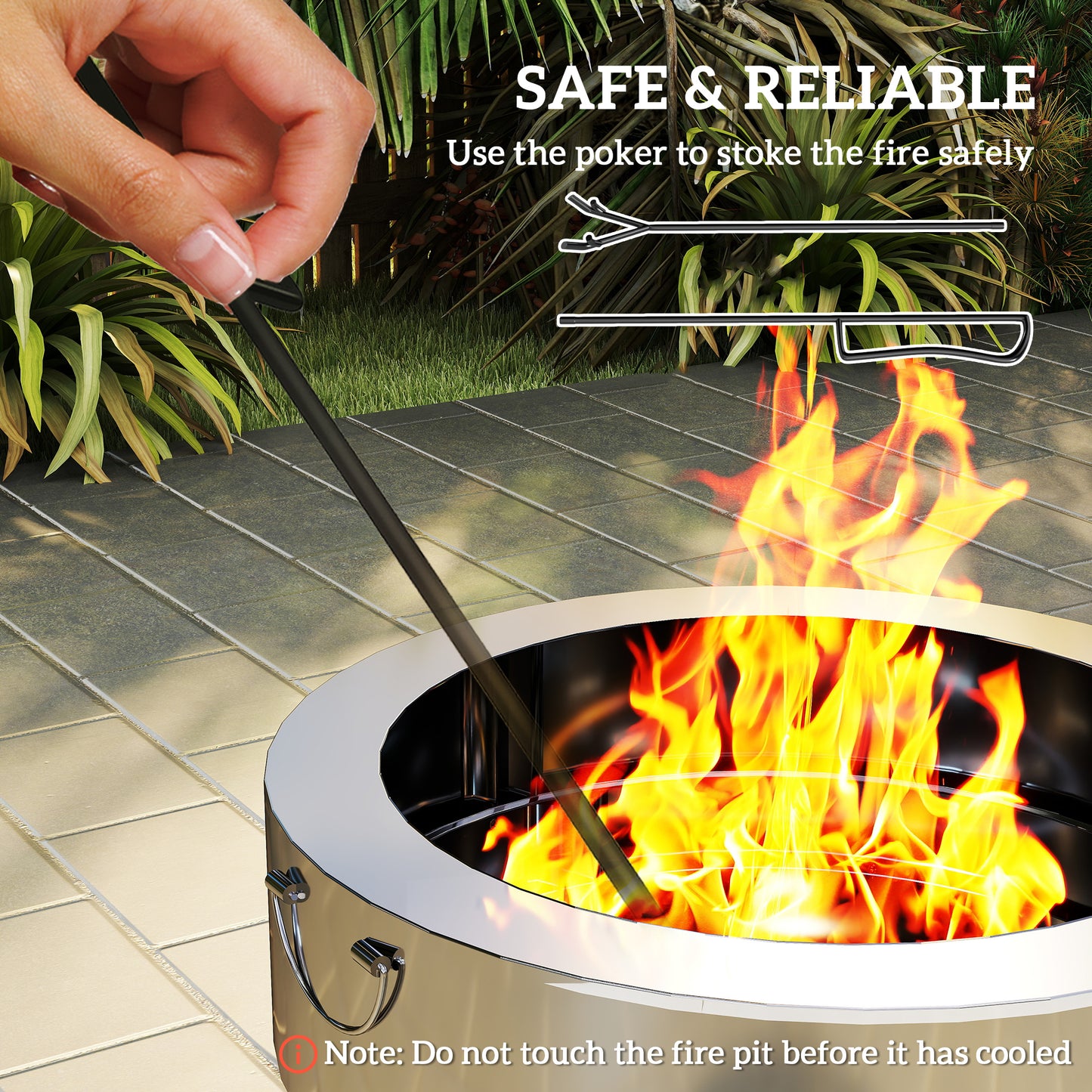 Outsunny Stainless Steel Wood Burning Fire Pit With Fire Poker Silver Portable Outdoor Fire Pit For Grilling