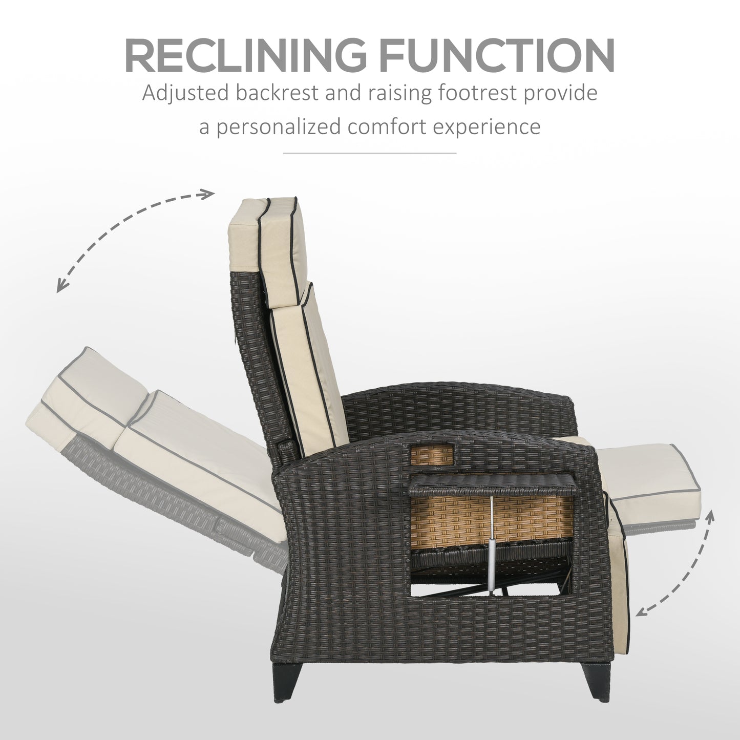 Outsunny Adjustable Outdoor Recliner Chair with Cushion and Side Table – Brown - ALL4U RETAILER LTD