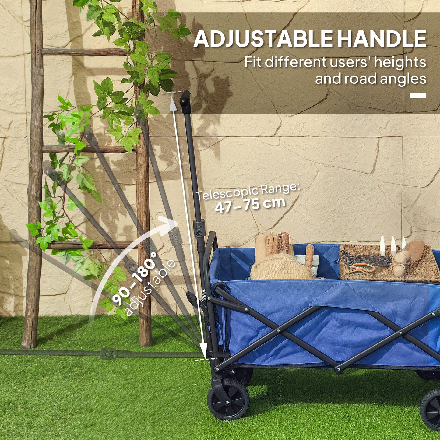 Outsunny 62L Festival Trolley On Wheels With 120Kg Capacity Folding Cart For Beach Camping And Festival Blue