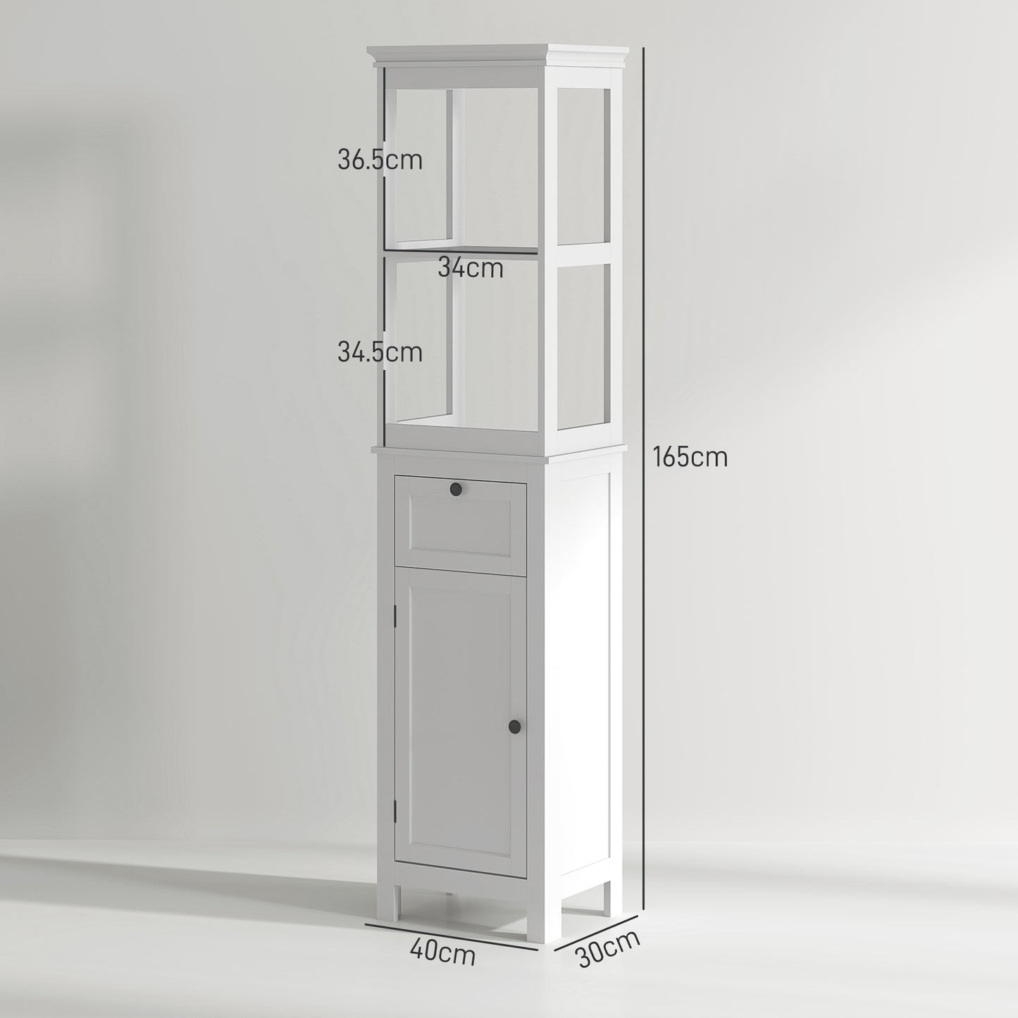 HOMCOM Tall Slim Bathroom Cabinet With Two Open Shelves Soft Close Door And Drawer Adjustable Shelf White