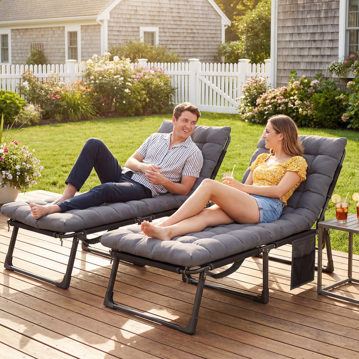 Outsunny Folding Sun Loungers Set Of 2 For Garden 5 Position Oversized Camping Bed Recliner With Cushions Dark Grey