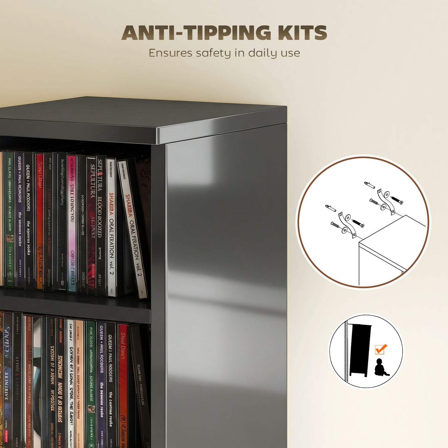 HOMCOM Set Of 2 CD Media Display Shelf Unit Tower Rack With Adjustable Shelves High Gloss Black