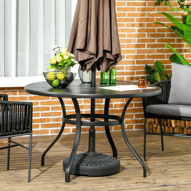 Outsunny Garden Table with Parasol Hole for Four, Slatted Metal Top, Black - ALL4U RETAILER LTD