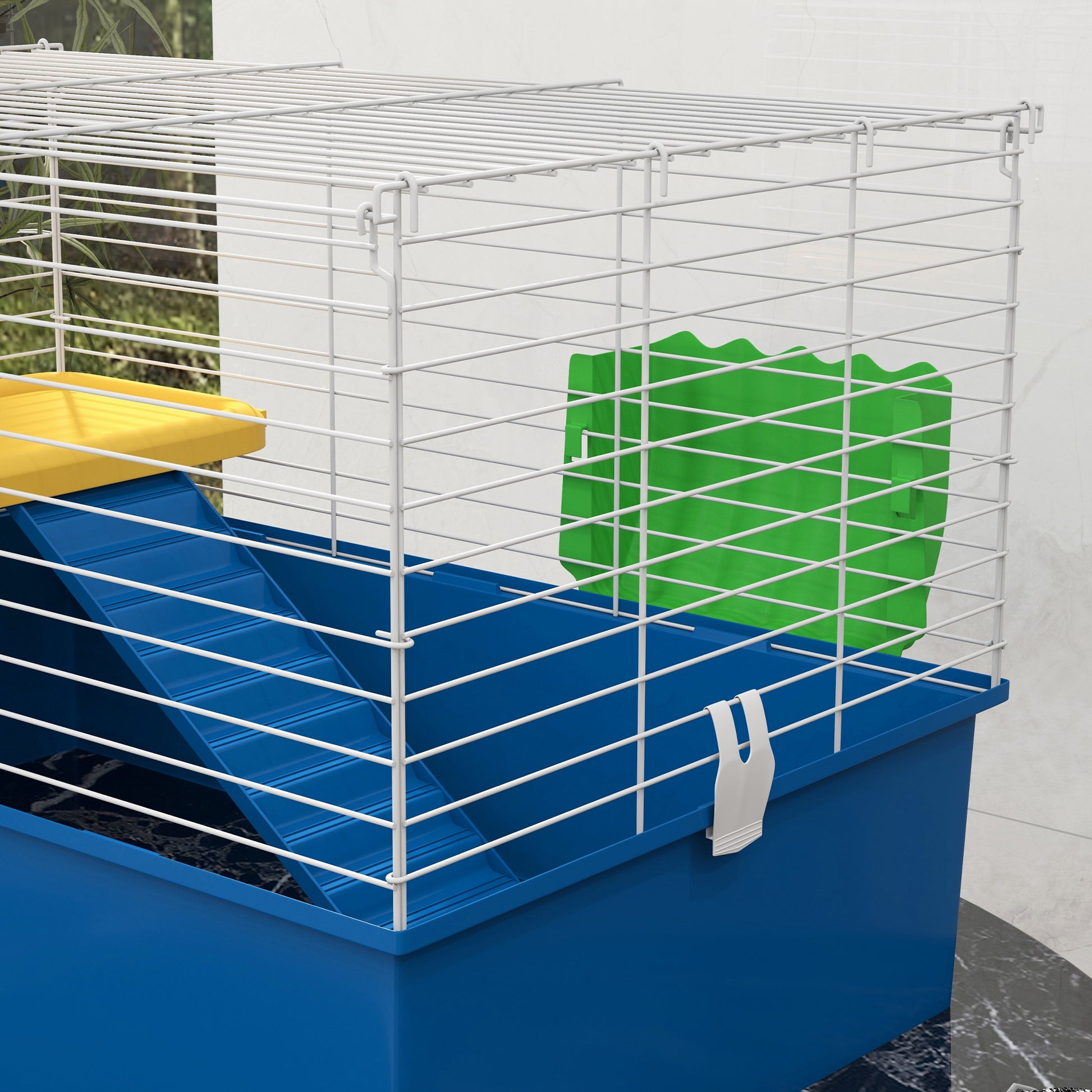 PawHut Blue Small Animal Cage for Chinchillas, Rabbits, and Guinea Pigs with Platform and Ramp, 71 x 46 x 47cm - ALL4U RETAILER LTD