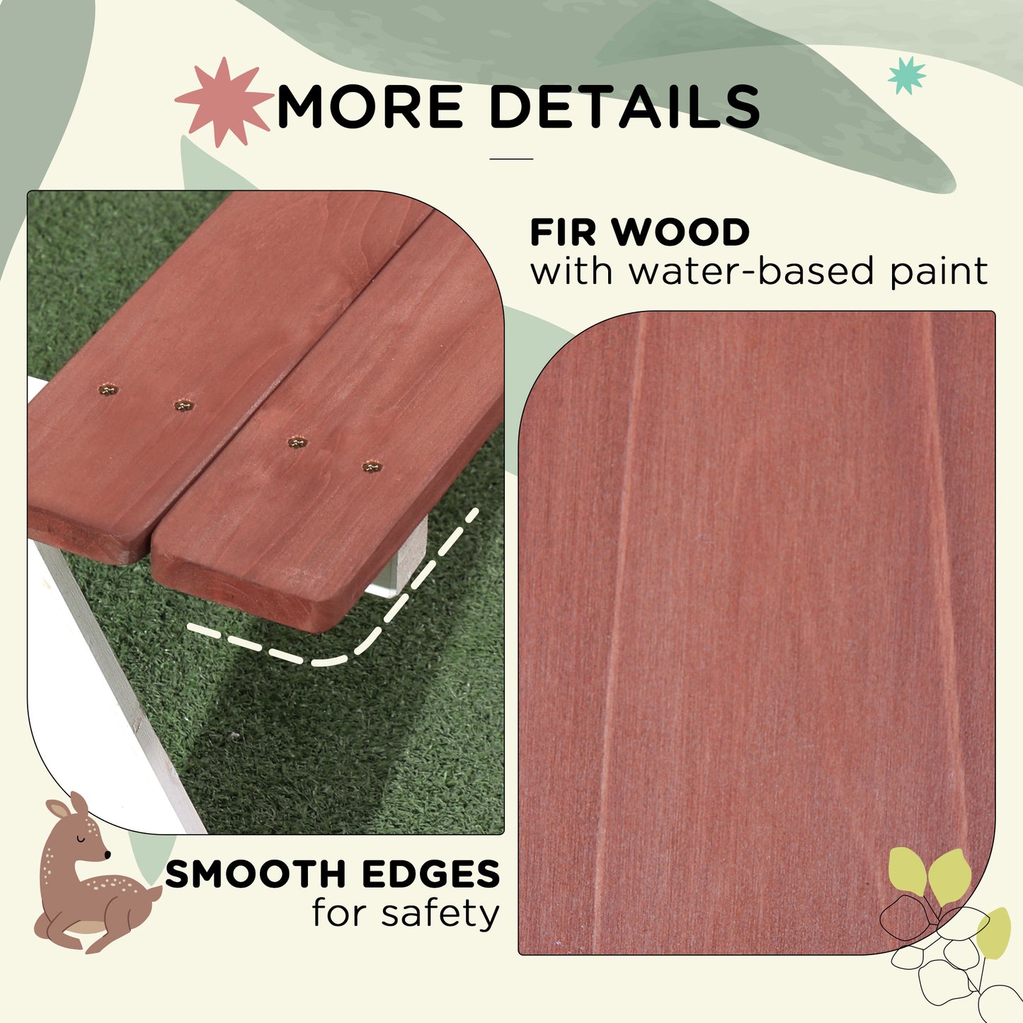 Outsunny Kids Picnic Table And Bench Set Weatherproof Wooden Furniture For Patio Ages 3 To 8 Brown