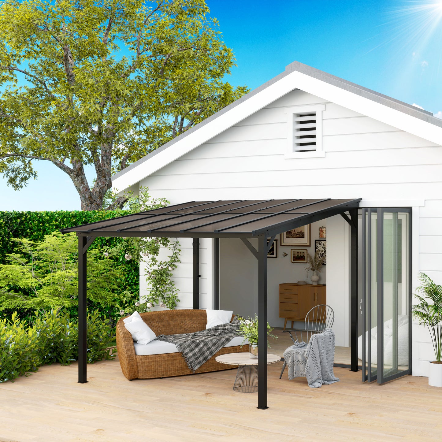 Outsunny 3 By 3 Meter Metal Pergola With UPF 50 Waterproof Roof Wall Mounted Or Free Standing Gazebo Dark Grey