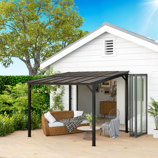 Outsunny 3 By 3 Meter Metal Pergola With UPF 50 Waterproof Roof Wall Mounted Or Free Standing Gazebo Dark Grey