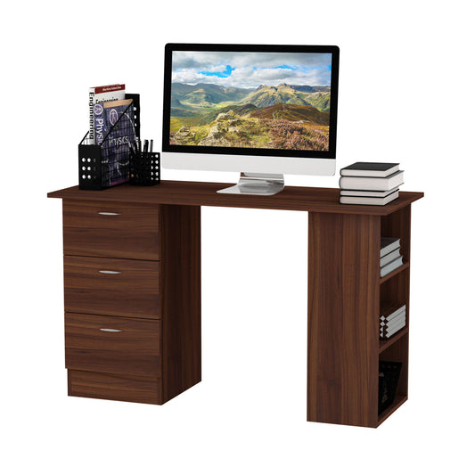 HOMCOM 120cm Modern Writing Desk with Drawers and Shelves for Home Office in Walnut - ALL4U RETAILER LTD