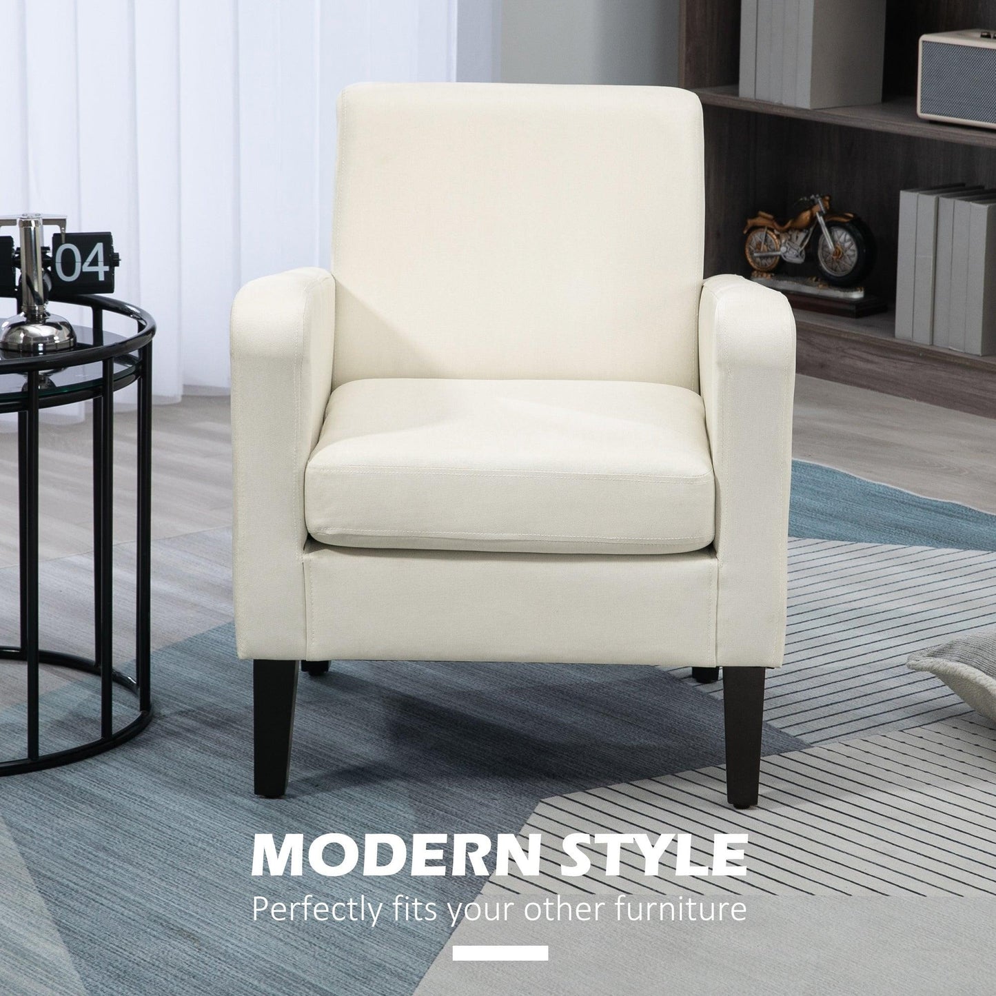 HOMCOM Modern Accent Chair, Occasional Chair with Rubber Wood Legs for Living Room, Bedroom, Cream White - ALL4U RETAILER LTD