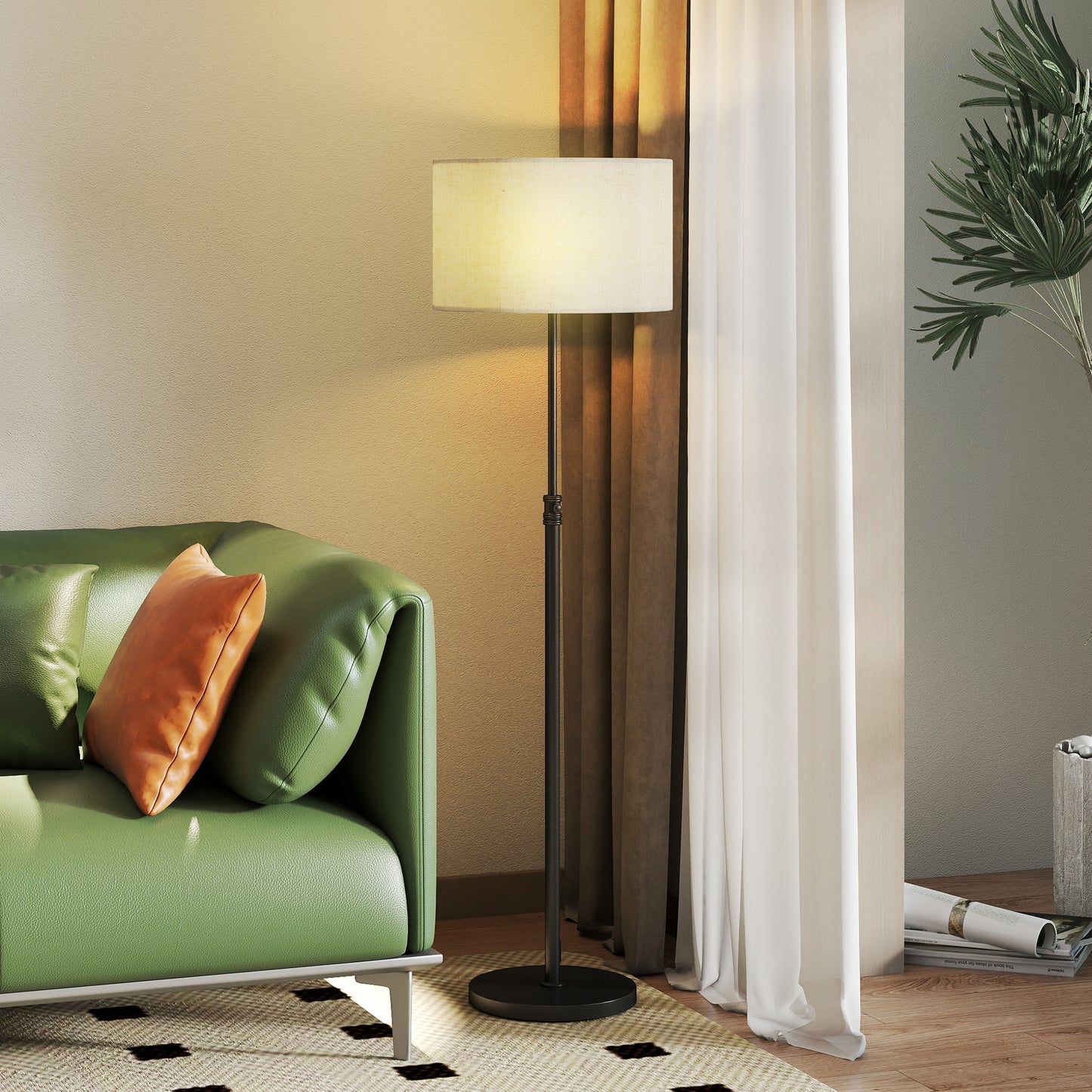 HOMCOM Floor Lamp With Remote Height Adjustable Linen Shade Dimmable 3000K To 6000K Color Temperature Black