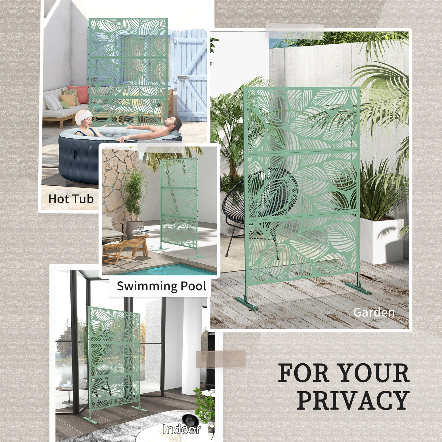 Outsunny Green Leaf Metal Outdoor Privacy Screen Divider Trellis For Patio Garden