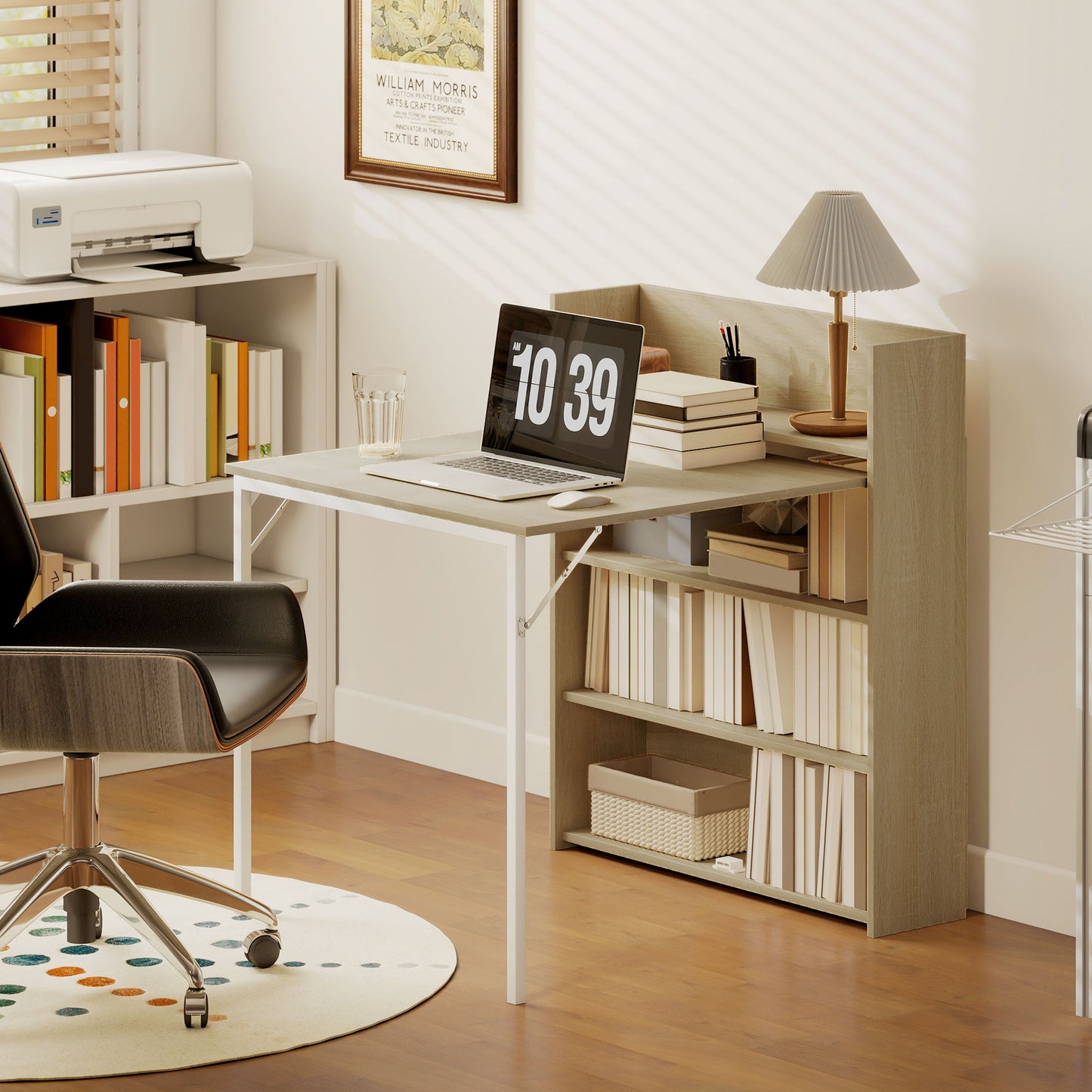 HOMCOM Folding Dining Table With 4 Tier Shelves Drop Leaf Kitchen Table In Oak Wood Effect