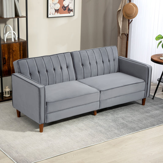 HOMCOM Velvet Feel Three Seater Sofa Bed In Dark Grey With Thick Cushions And Back Support