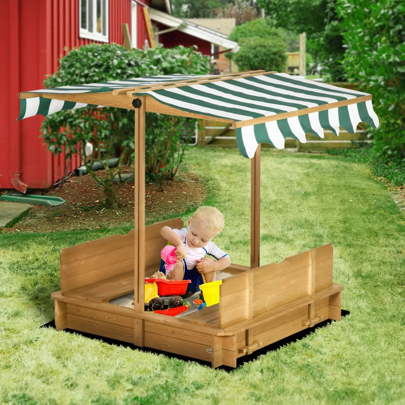 Outsunny Kids Square Wooden Sandpit Children Cabana Sandbox Outdoor Playset - ALL4U RETAILER LTD