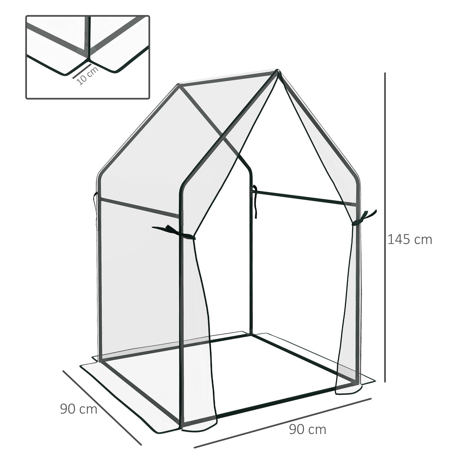 Outsunny Mini Greenhouse, Garden Tomato Growhouse with 2 Zipped Doors, Portable Indoor Outdoor Green House, 90 x 90 x 145cm, Clear - ALL4U RETAILER LTD