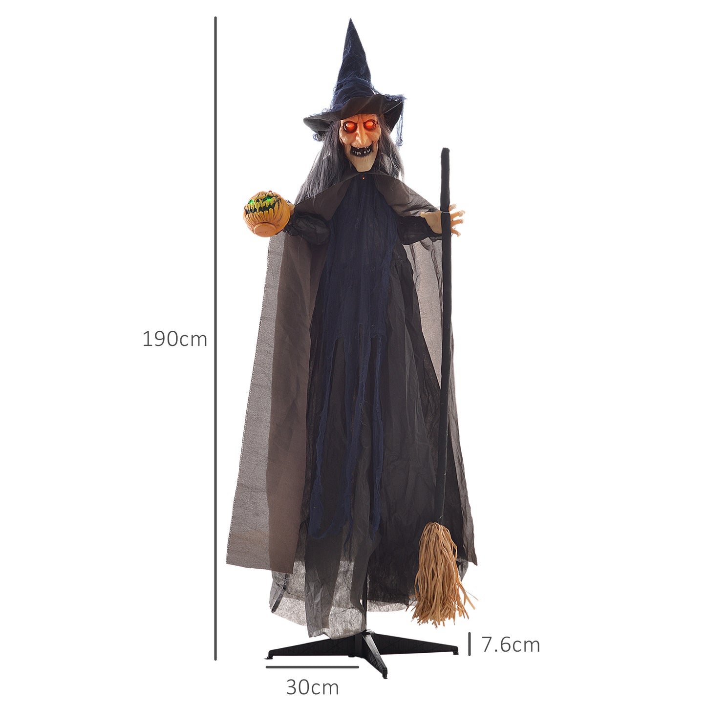 HOMCOM Animated Witch with Broomstick Halloween Prop - 75" Outdoor Decoration with Sound and Light Effects - ALL4U RETAILER LTD