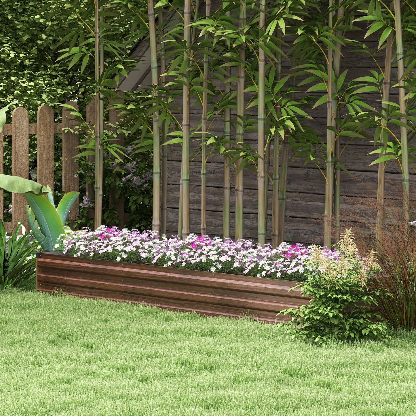 Outsunny 60 by 240cm Galvanised Steel Planter Open Bottom Brown Raised Garden Bed