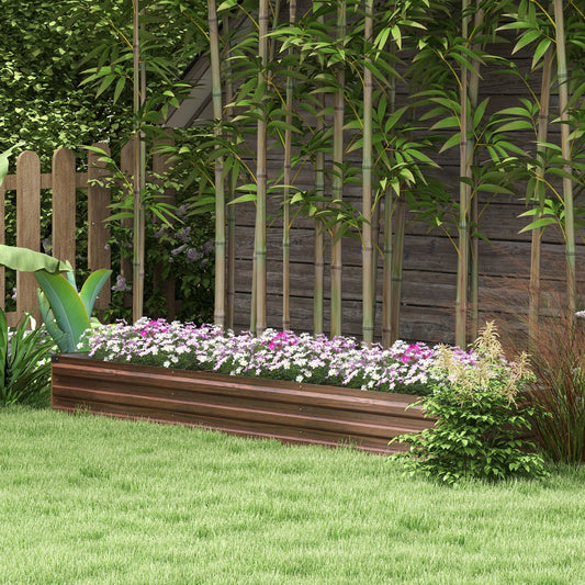 Brown raised garden bed planter with open top, rectangular galvanized steel frame