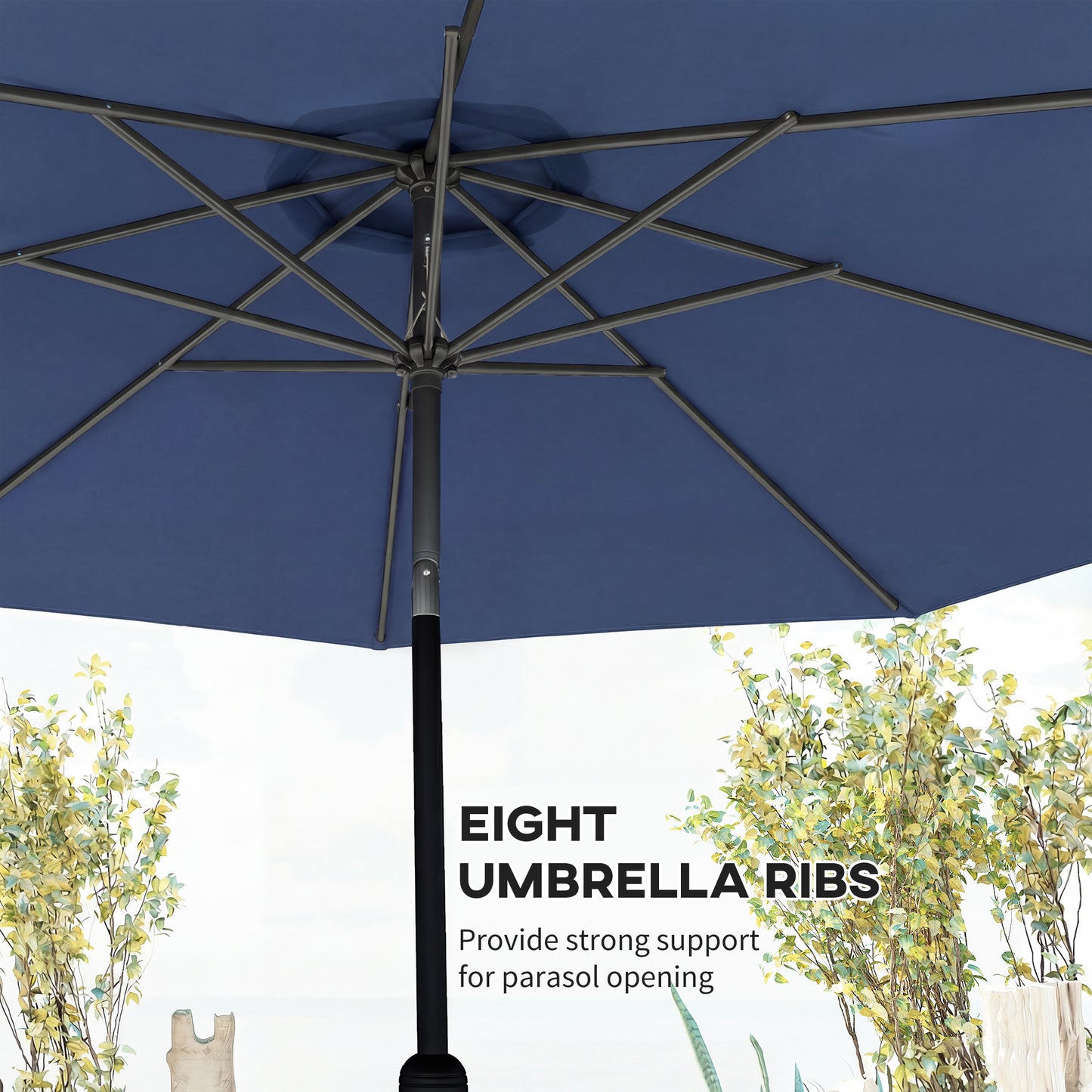 Outsunny 3m Garden Parasol Umbrellas With Tilt And Crank Handle 8 Ribs Navy Blue