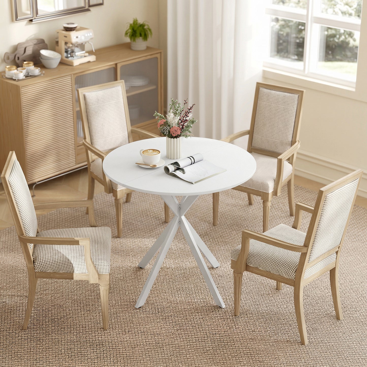 HOMCOM 80cm Industrial Round Dining Table White With X Shaped Legs Seating Four Kitchen