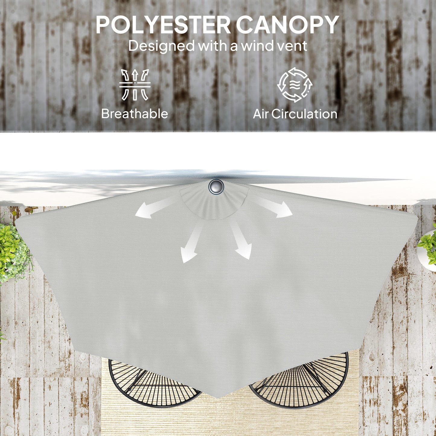 Outsunny Half Round Solar Parasol Umbrella for Balconies and Small Gardens Light Grey