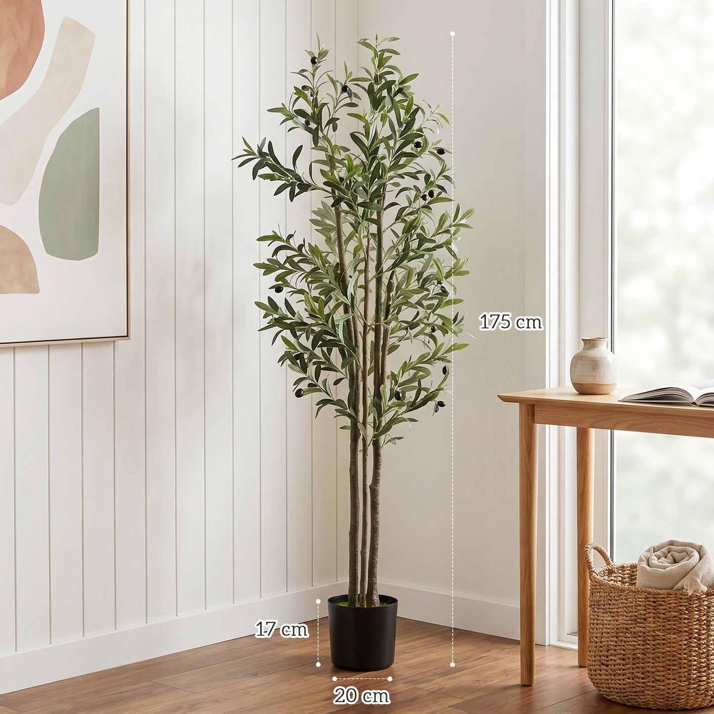 HOMCOM 175 Cm Decorative Artificial Olive Tree Cement Pot With 787 Leaves Realistic Fake Plant