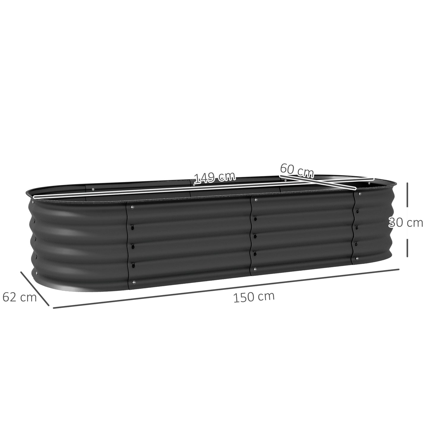 Outsunny Galvanised Raised Garden Bed Pack Of 2 With Safety Edging For Flowers Herbs Succulents Dark Grey