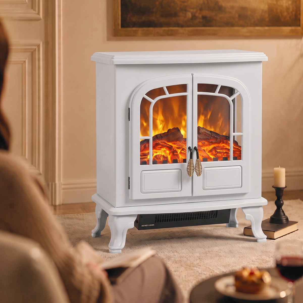 Homcom White Freestanding Electric Fireplace Heater With Led Flames