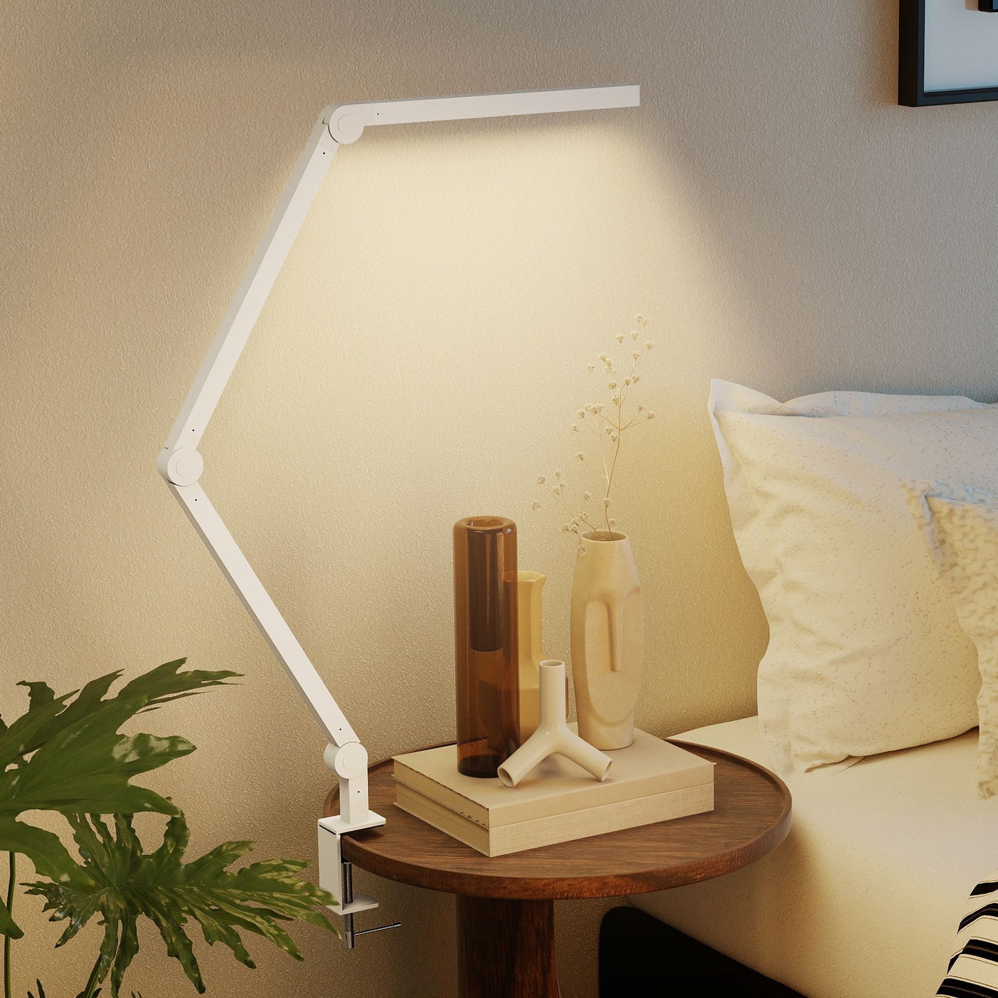 HOMCOM LED Desk Lamp With Clamp And Swing Arm Dimmable Eye Caring Table Lamp 2 Color Modes And 5 Brightness Levels