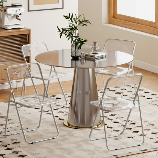 HOMCOM Acrylic Folding Chairs Transparent Seat and Backrest Space Saving Heavy Duty Steel Frame 47W x 48D x 75H cm