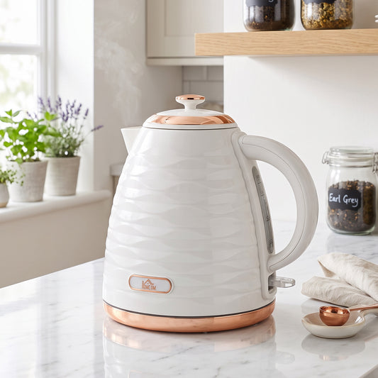 HOMCOM 3kW Cordless Electric Kettle With Removable Washable Anti Scale Filter UK Plug Beige
