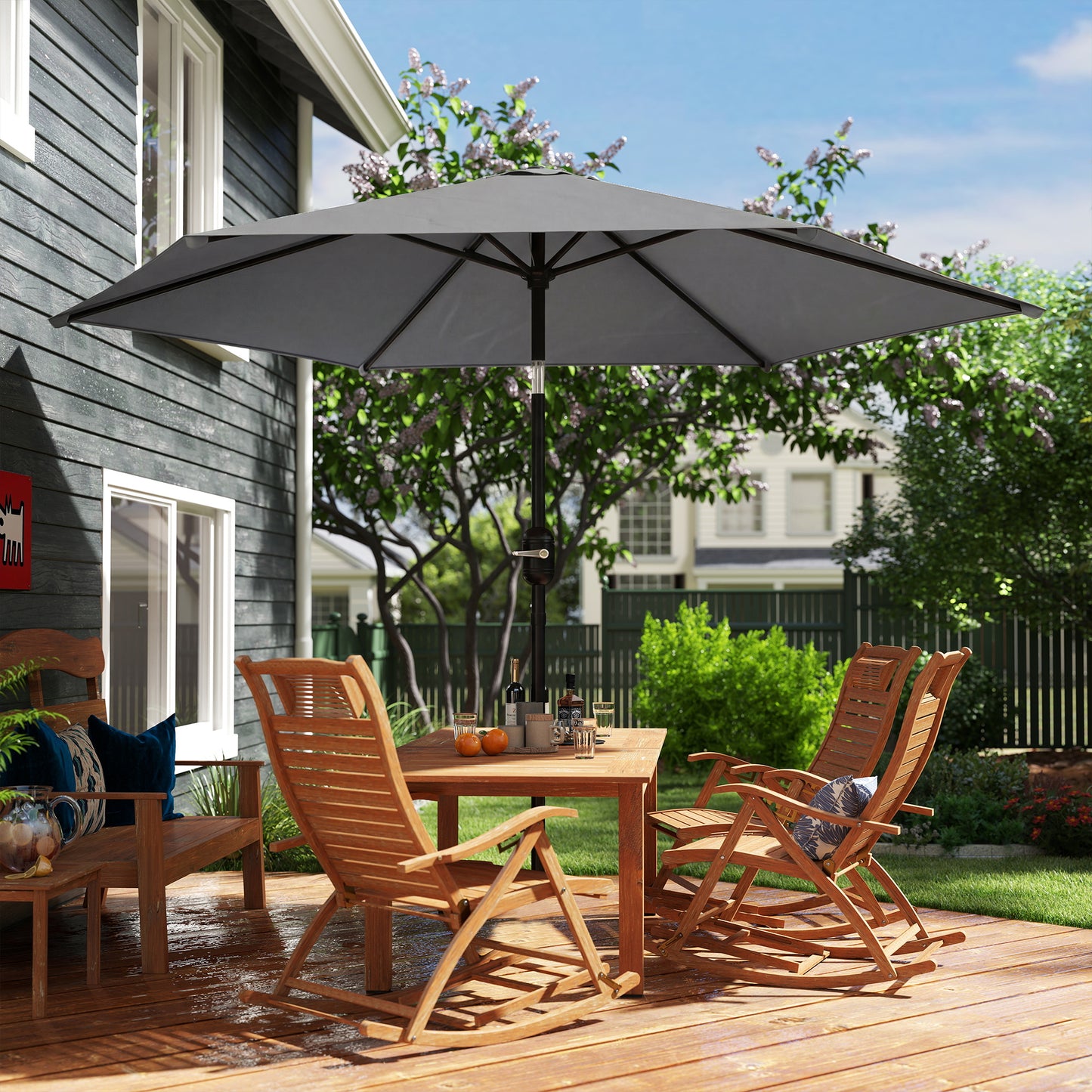 Outsunny 2.6m Garden Parasol Umbrella With Aluminium Pole Outdoor Patio Umbrella With Tilt And Crank Vent Grey