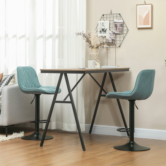 HOMCOM Set Of Two Linen Look Bar Stools Blue With Adjustable Height 60 To 80 Cm 360 Degree Swivel Padded Seats