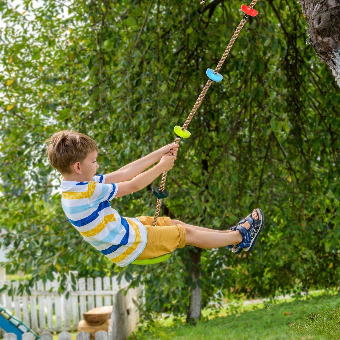 HOMCOM Multicolour Outdoor Climbing Rope and Disc Swing Set for Kids - Fun Backyard Playground Equipment - ALL4U RETAILER LTD