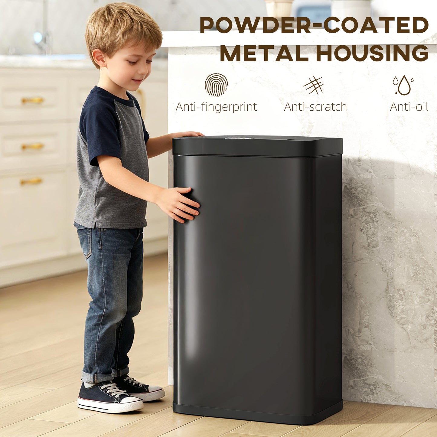 HOMCOM 45L Kitchen Sensor Bin Black Touchless Motion Sensor Lid Auto Open And Quiet Close With Removable Inner Bucket