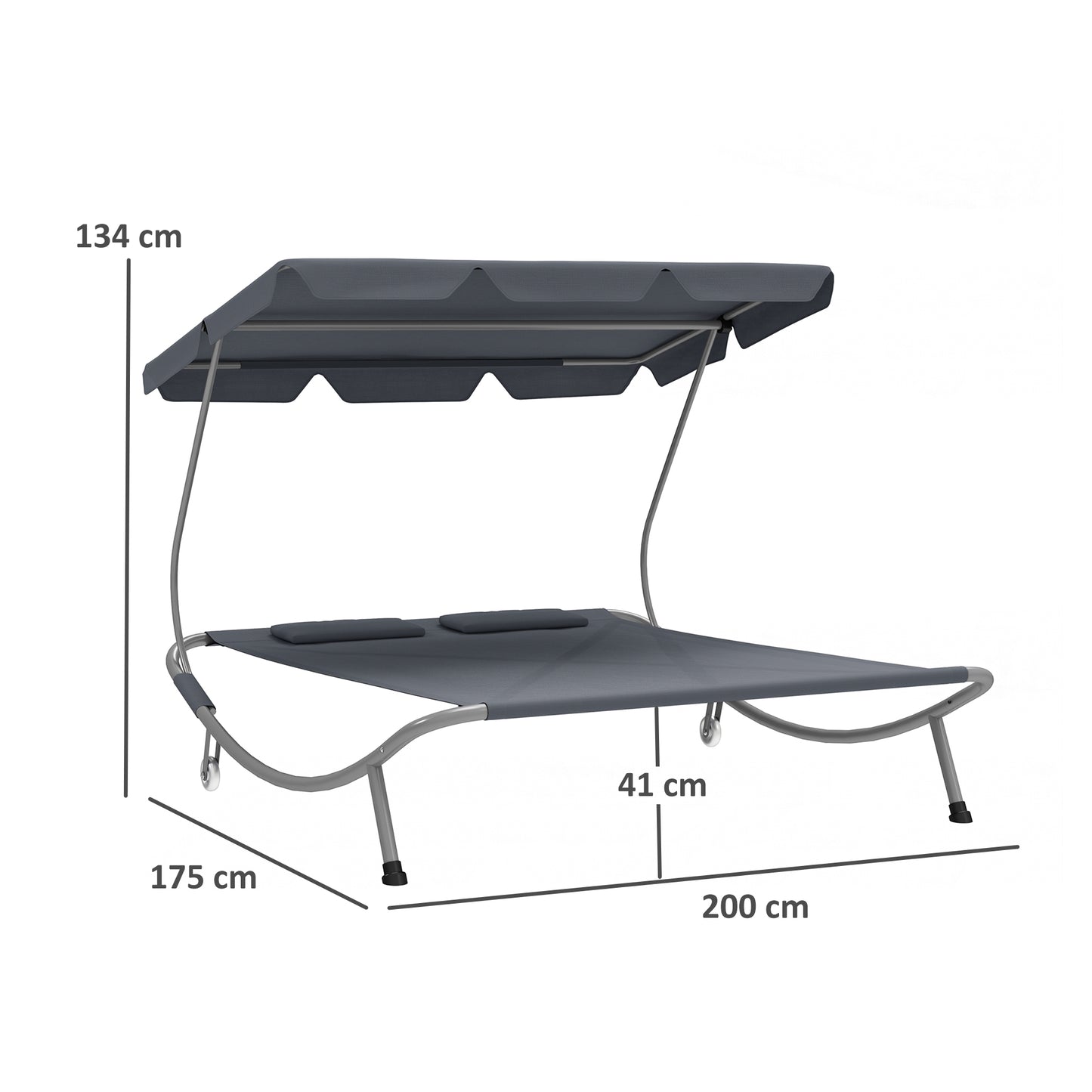 Outsunny Double Outdoor Bed With Adjustable Detachable Canopy Steel Frame And Wheels Light Grey