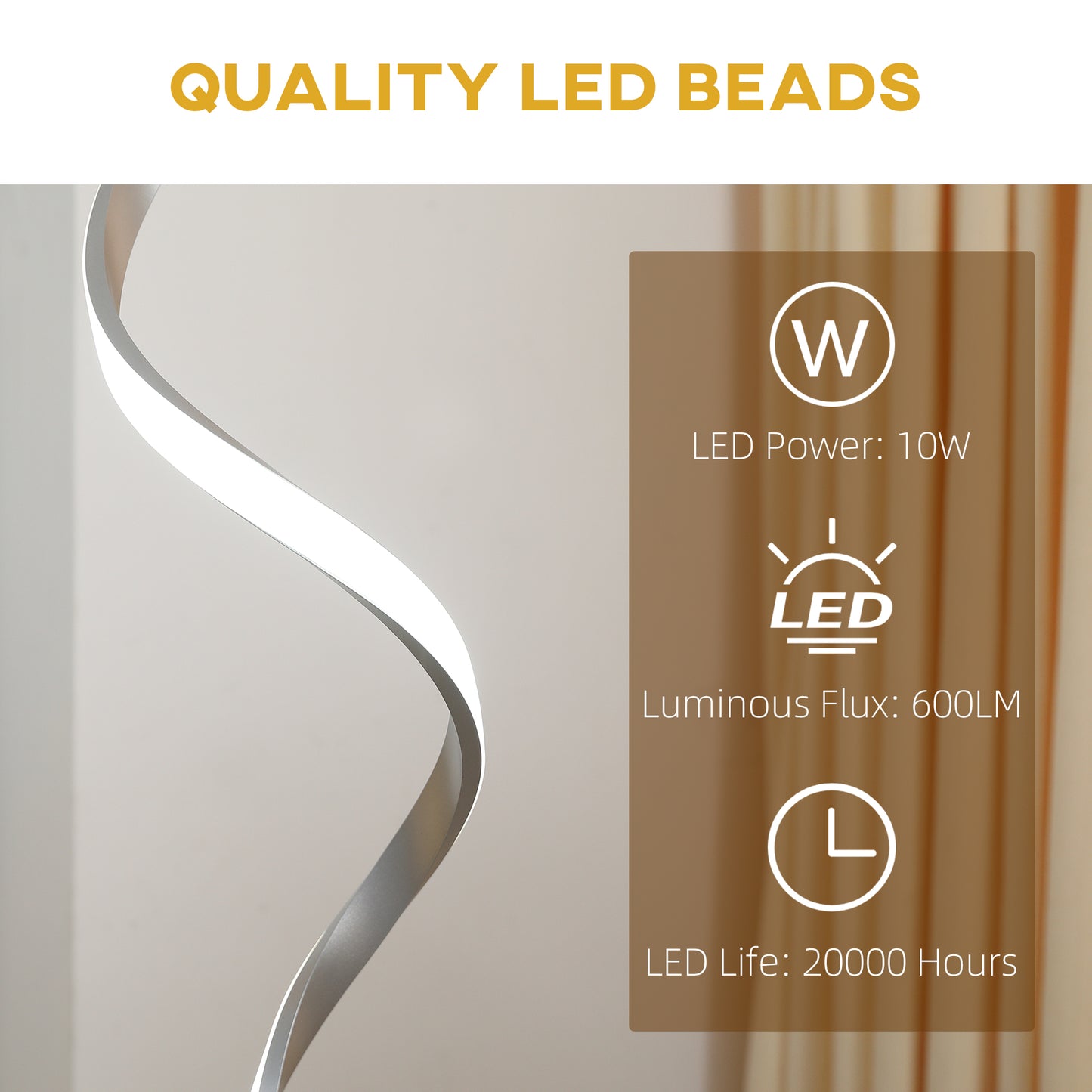 HOMCOM Dimmable Floor Lamp For Living Room Modern Spiral Standing Lamp With 3 Brightness Levels And 3 Color Temps Silver