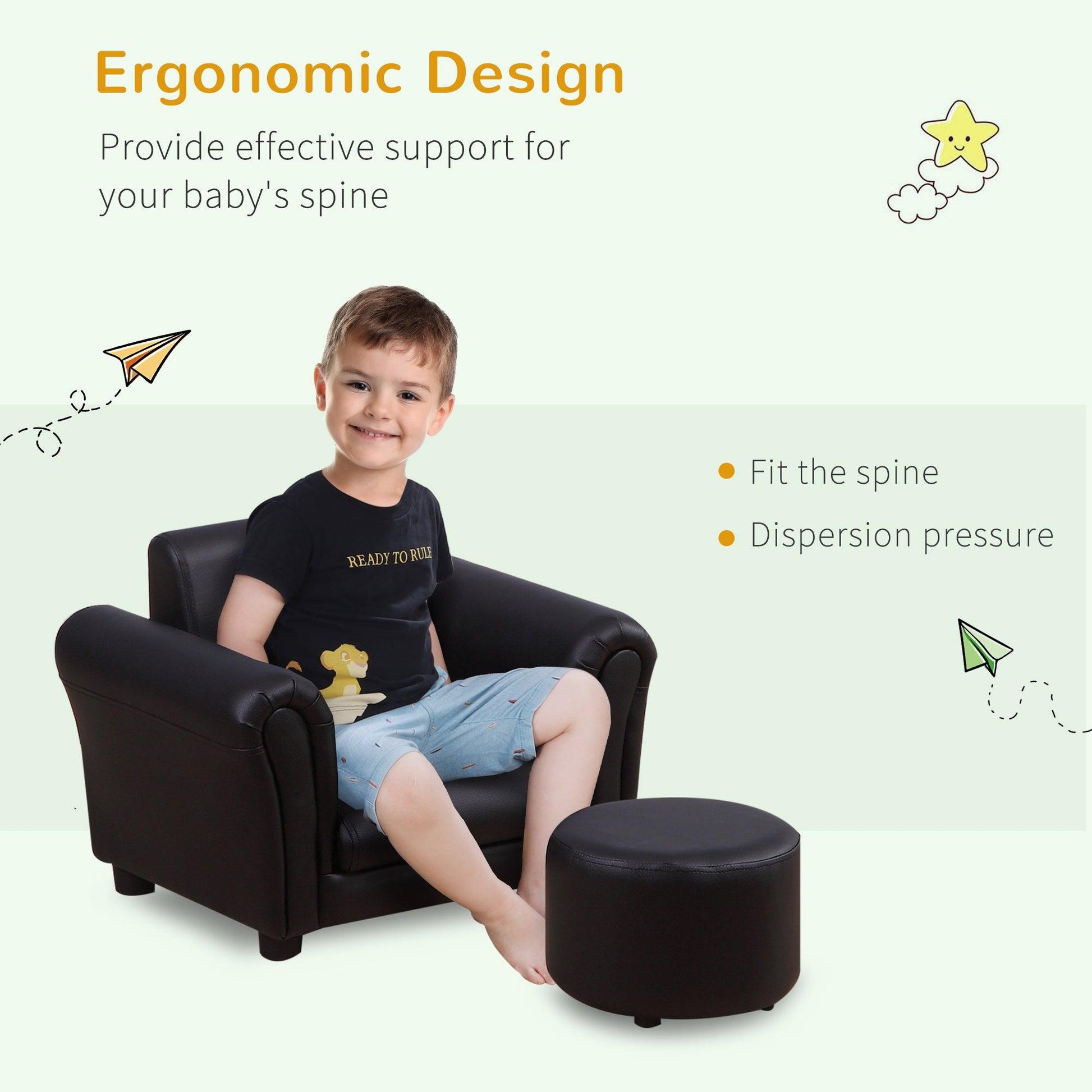 HOMCOM Kids Sofa Chair Set Armchair Seating Seat Bedroom Playroom Stool Black - ALL4U RETAILER LTD