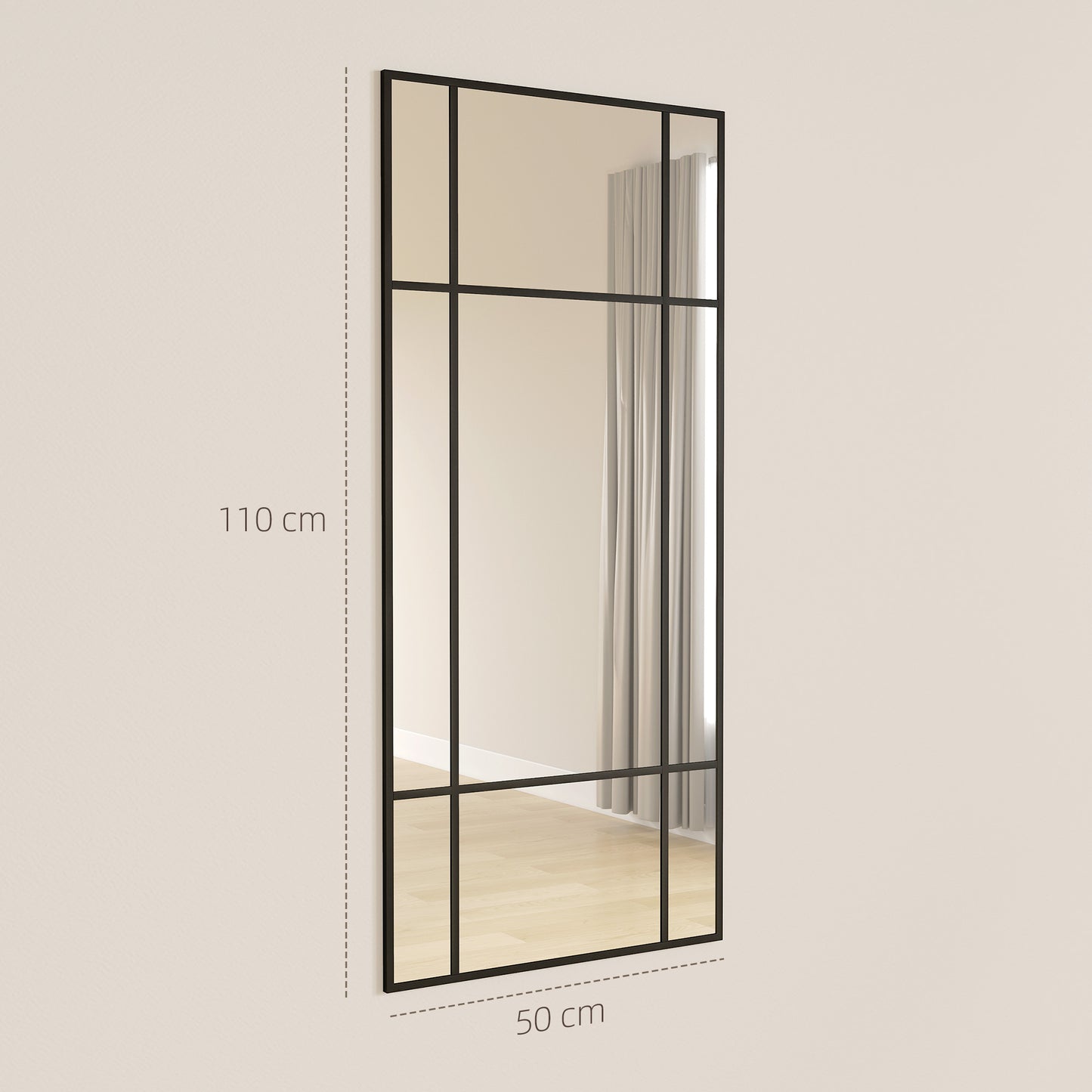HOMCOM Decorative Grid Wall Mirror With Back Hooks Black Finish For Living Room Bedroom Decor