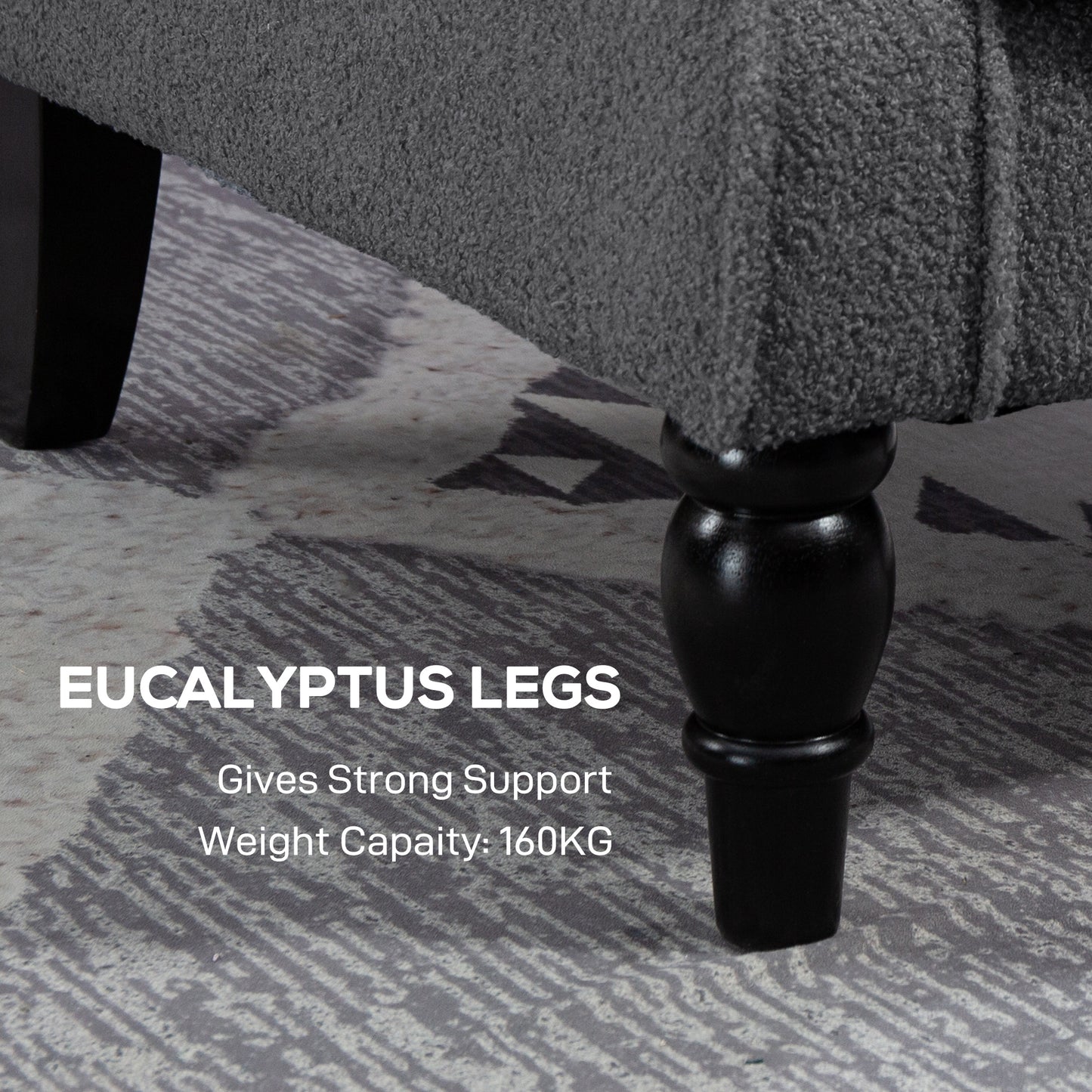 HOMCOM Teddy Fleece Retro Wingback Chair Grey With Tufted Backrest Supports Up To 160kg And Solid Wood Frame
