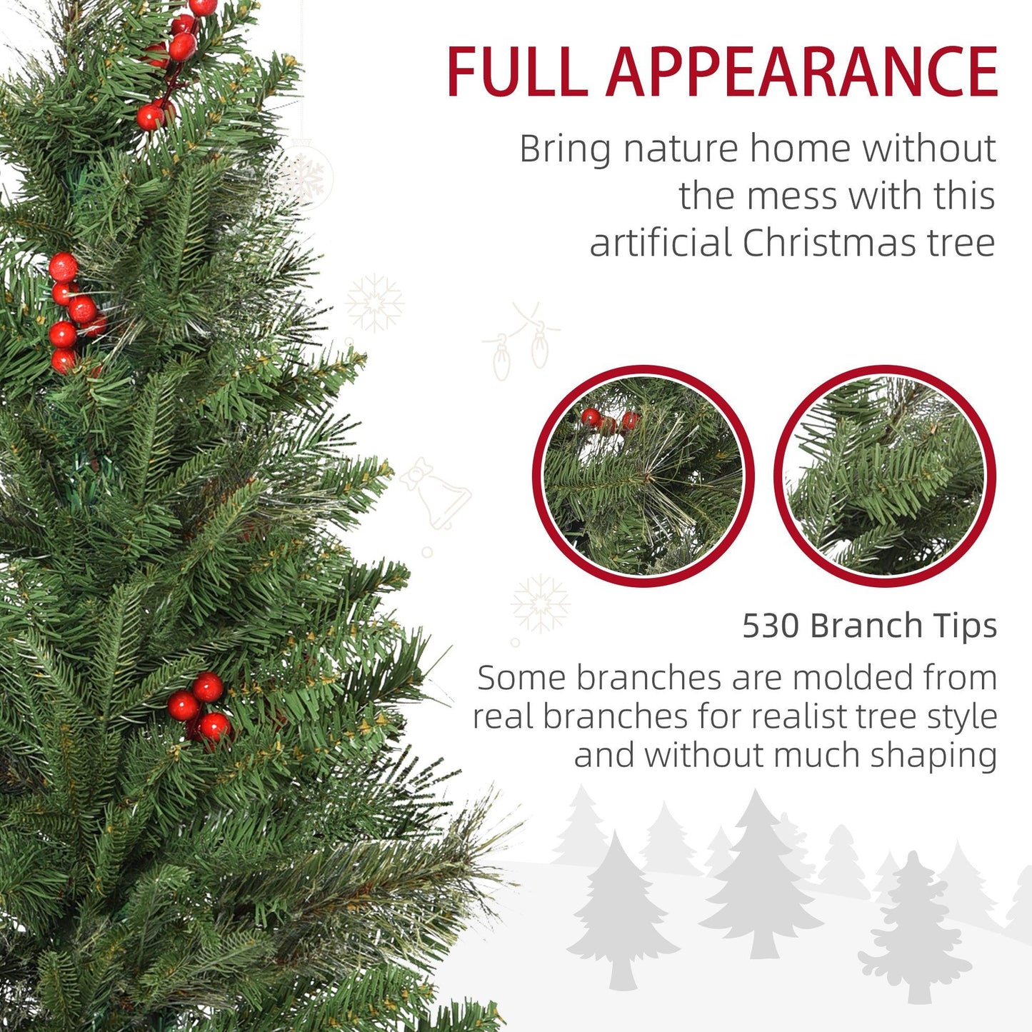 HOMCOM Realistic Branches Christmas Tree with Berries, Auto Open - Green - ALL4U RETAILER LTD