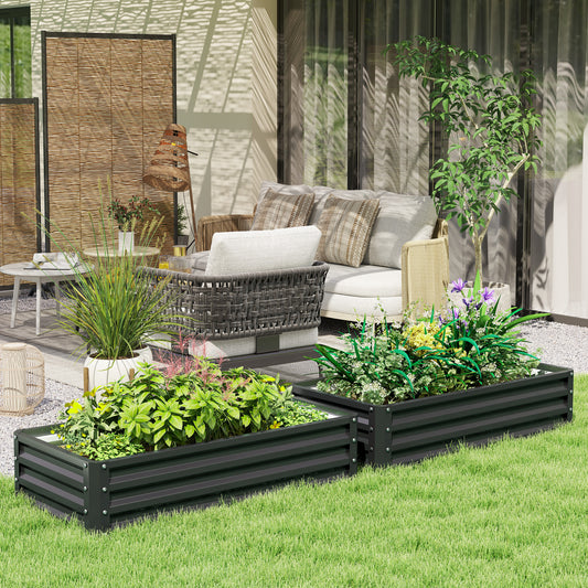 Outsunny Set of 2 Raised Garden Beds Galvanised Steel Planters for Herbs and Vegetables Outdoor Grey